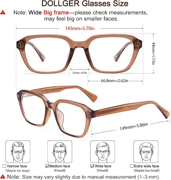 Dollger Blue Light Glasses Men Rectangle Vintage Brown Frame Anti BlueLight Blocking Glare Trendy Computer Gaming UV