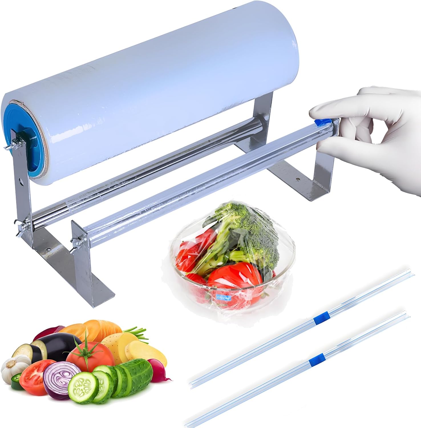 Film Wrapping Machine Manual Stretch Film Packaging Dispenser Suitable for Packing Fruits for Fresh Preservation, 4‘’-13‘’ Usage Range and Equipped with 2 Film Sliding Cutters.