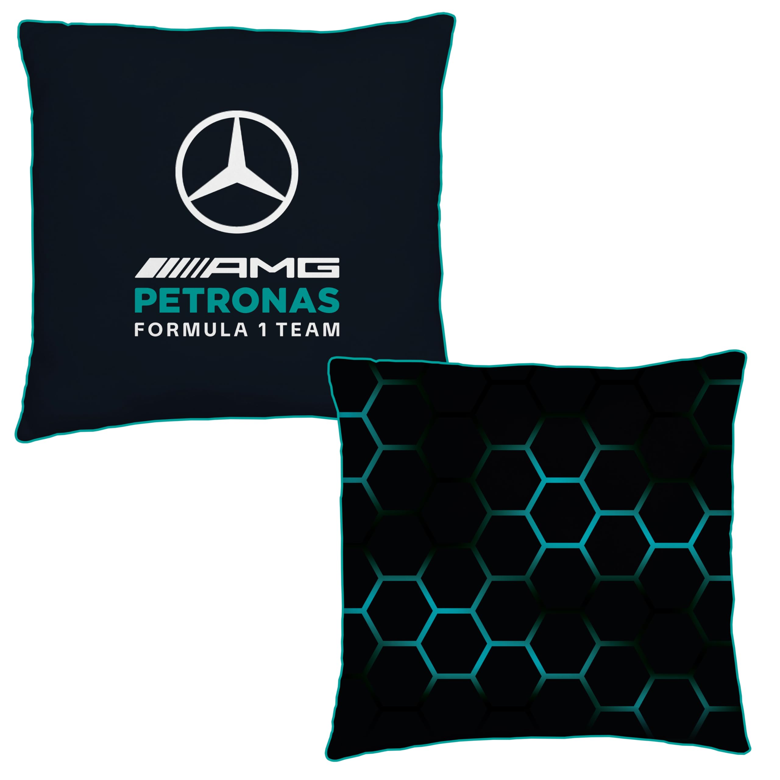 Character World Mercedes AMG Petronas Officially Licensed F1 Square Cushion, Super Soft Pillow | Black, Ridge Reversible Design | Perfect For Bedroom Or Living Room Décor | 40 x 40cm