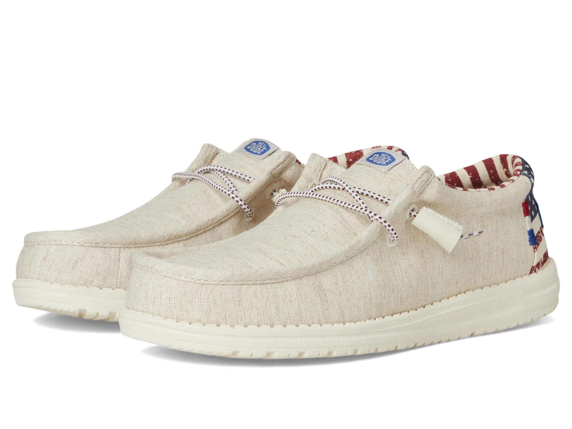 Hey Dude® Wally Patriotic Slip-On Casual Shoes for Men and Women – Canvas Upper – Textile Lining – Moc Toe Off-White Patriotic EU 38 (US Women's 7) Medium