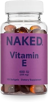 Naked Vitamin E 400 IU Natural Vitamin E Supplement with Mixed Tocopherols for Antioxidant Support and Skin Health 100 Softgels