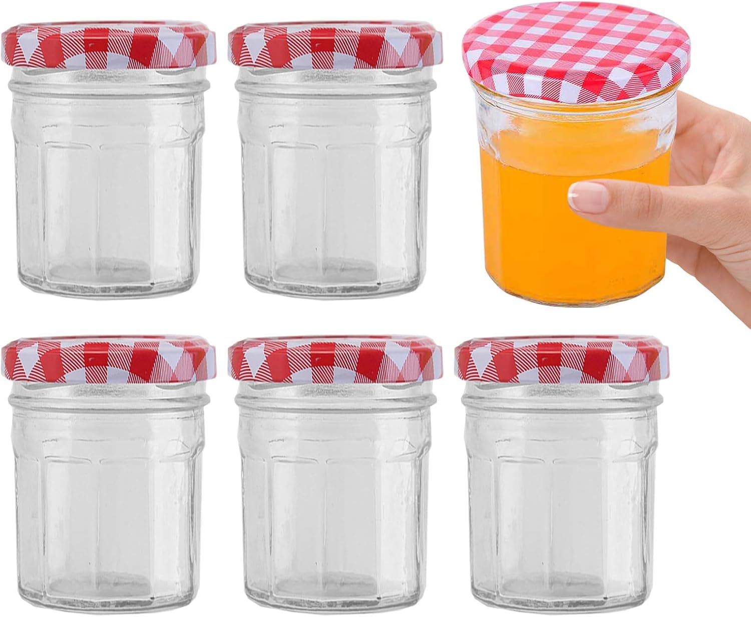 Glass Honey Jars with Lids 200Ml Airtight Food Safe Storage Bottles Round Mini Sealed Kitchen Containers for Jam and Sauce 6pcs Set
