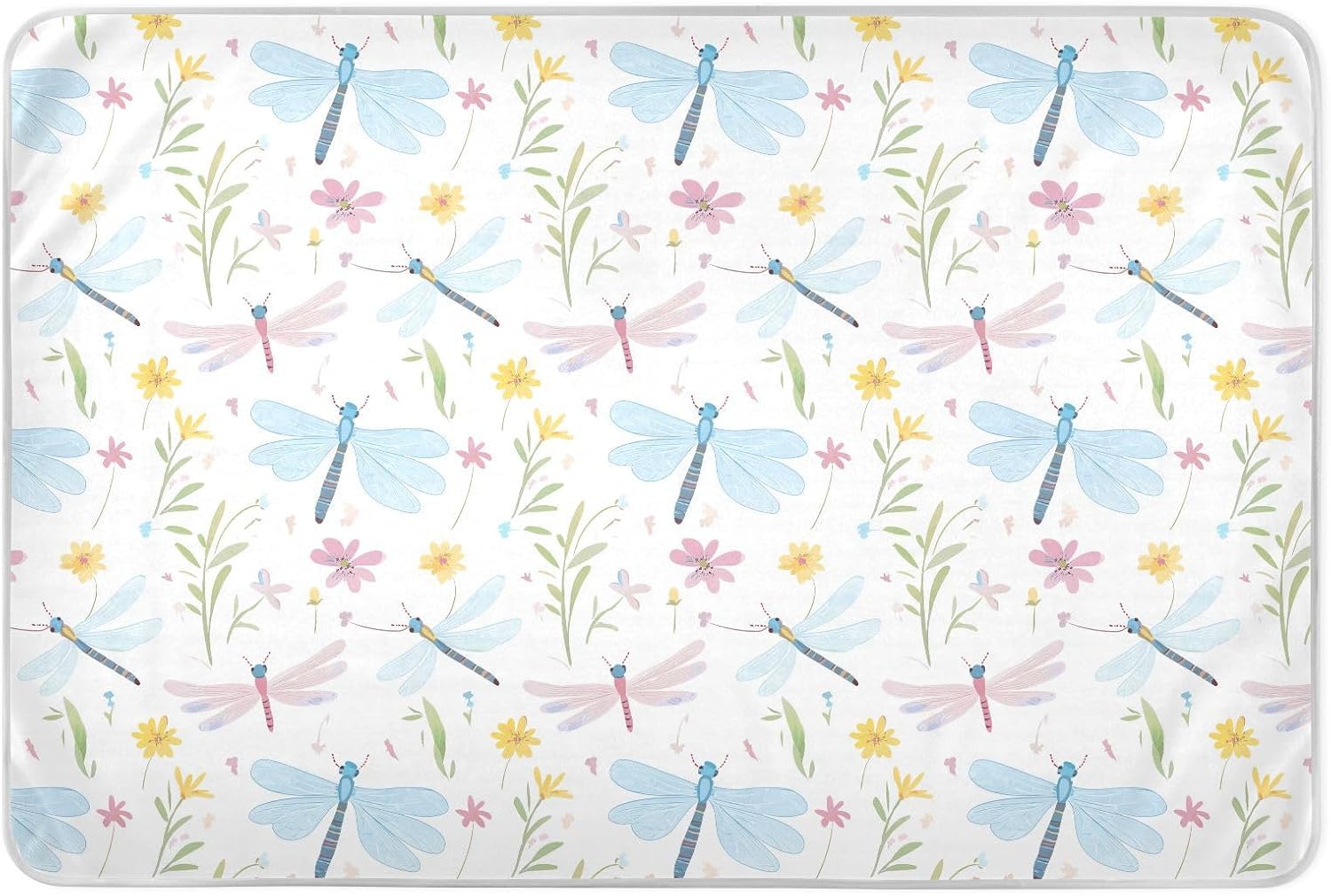Cute Dragonfly White Extra Large Resuable Toddler Mattress Pads Water Resistant Potty Training Mats Non-Slip Pad Liner for Infant Toddler , 52" L x 34" W