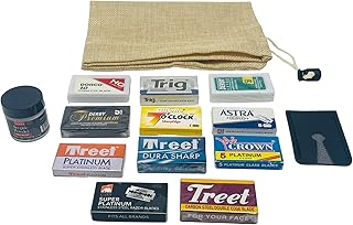 GENTS Double Edge Safety Razor Blade Variety Pack – 80 Platinum Coated Razor Blades with Styptic Powder for Nicks & Cuts + Leather Razor Head Sleeve Cover – Premium Wet Shaving Essentials for Men
