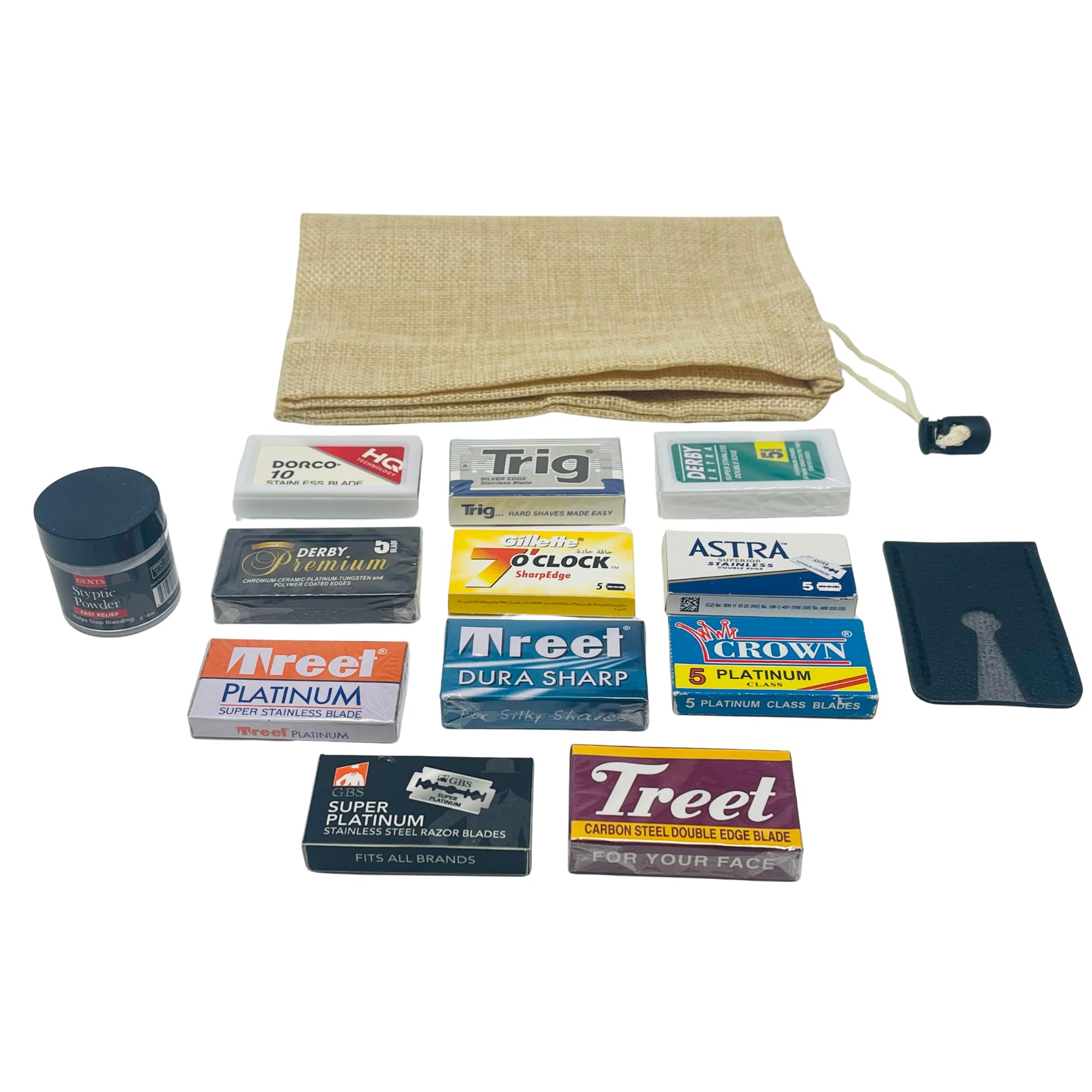 GENTS Double Edge Safety Razor Blades - 80 Premium Platinum Coated Blades + Styptic Powder & Leather Case - Men’s Wet Shaving Kit