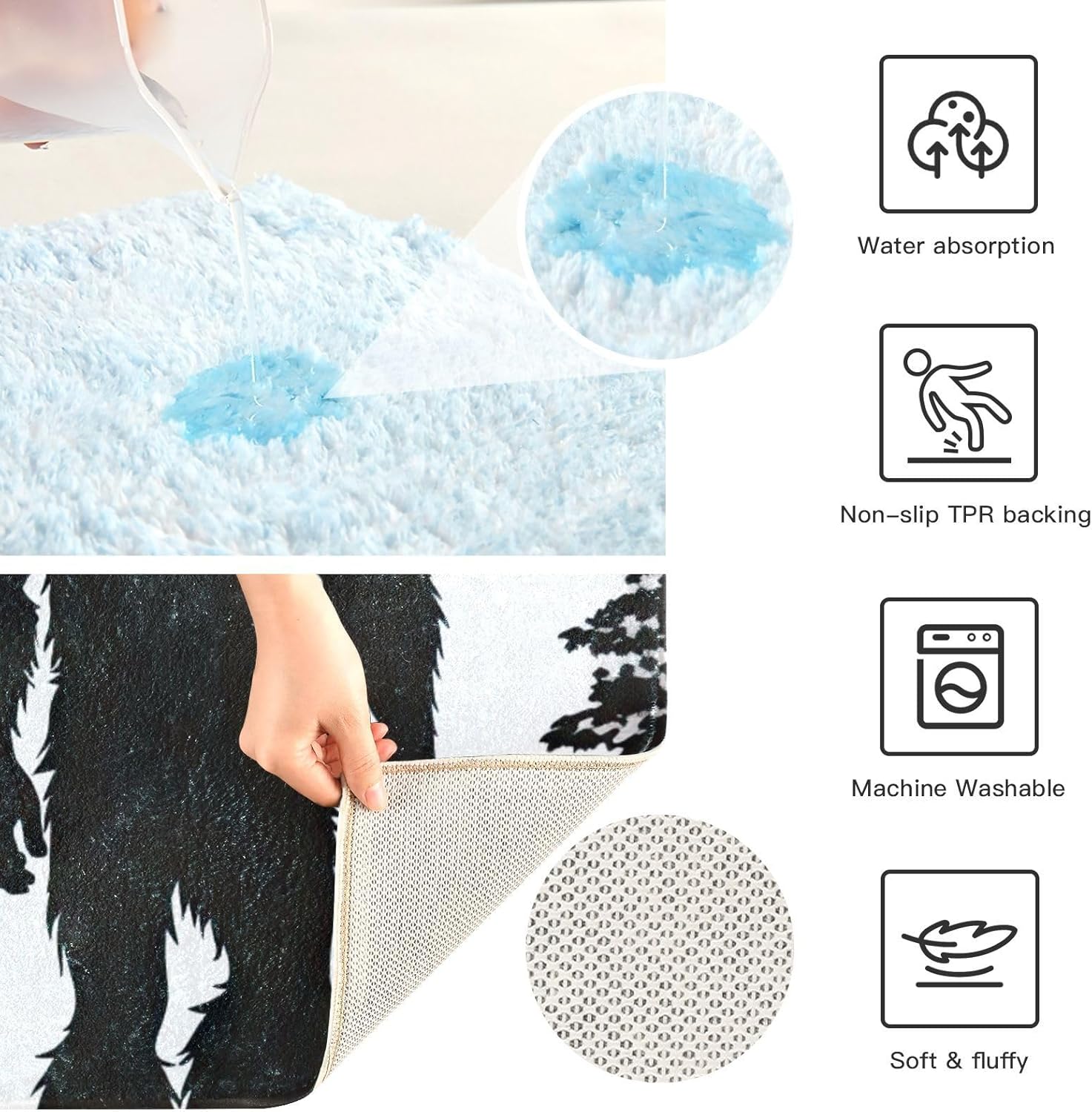 Bathroom Rug Set Non Slip Soft Sasquatch Forest Bathroom Shower Rugs with U-Shaped Contour Toilet Mat Machine Washable Bathroom Mat for Bathroom Floor