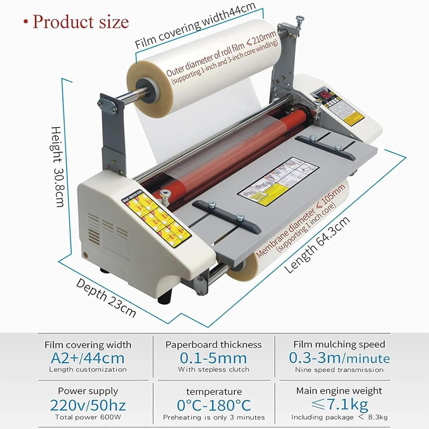 Digital Control Thermal Laminating Machine,Hot Cold Roll Laminating Machine,0-180℃ Adjusted,0.3-3m/min (9 Levels),for School Office Commercial Use