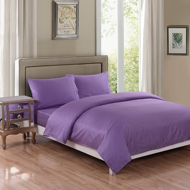 RAYYAN LINEN PERCALE PLAIN DYED POLY COTTON LILAC 4 FEET SMALL DOUBLE FITTED BED SHEET, 9" MATTRESS DEPTH