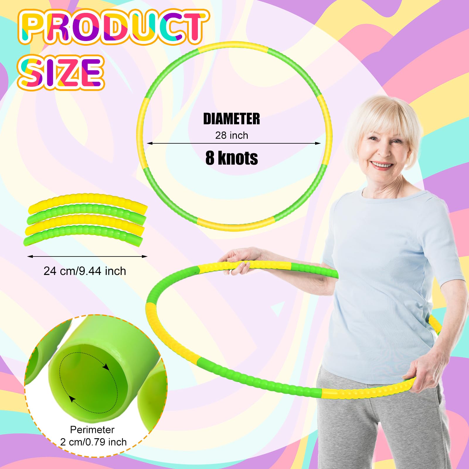 Halloscume 6 anelli per esercizi rimovibili per fitness, cerchio regolabile, giocattolo in plastica, giocattolo per fitness, giocattolo per patio, cerchi colorati per adolescenti, giochi