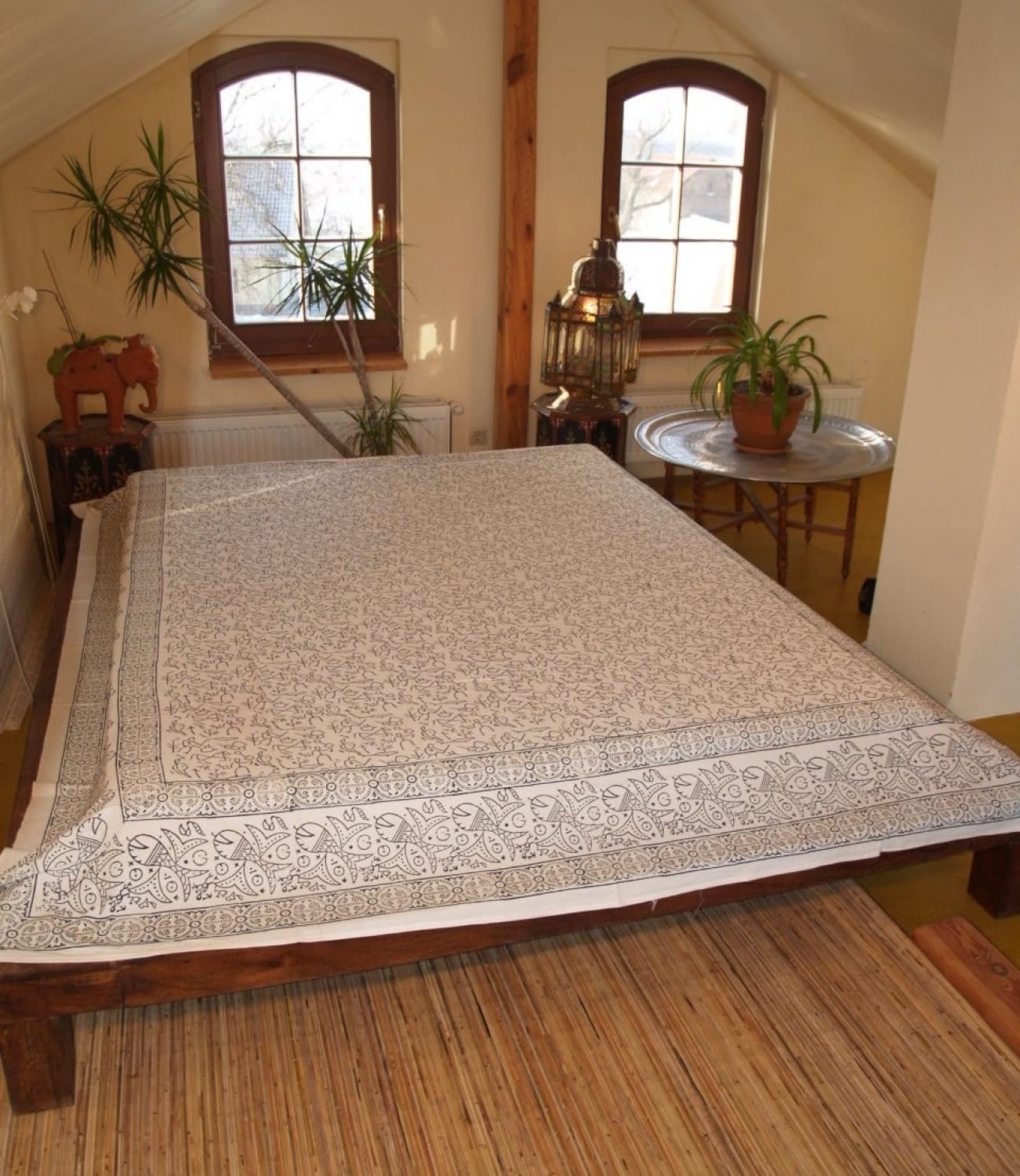 GURU SHOP Blockdruck Tagesdecke 150x200 Cm - Handgearbeitet Aus Baumwolle, Design 26