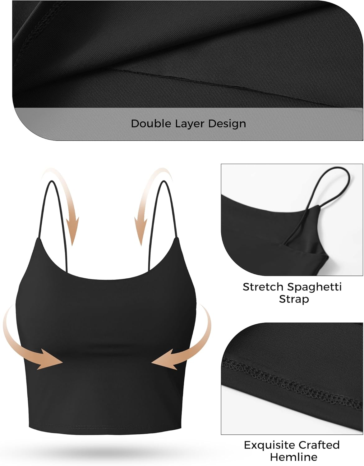 Buauty 2 & 4 Packs Crop Tank Top for Women, Basic Solid Cropped Double Layer Spaghetti Strap Short Sleeveless Camisole - Image 5