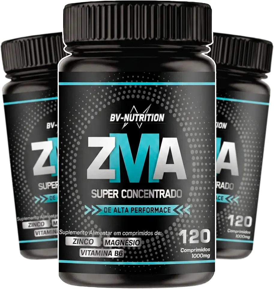 Kit 3x Zma Super Concentrado Zinco Bisglicinato, Óxido e hidróxido de Magnésio Vitamina B6 Piridoxina 120 Comprimidos Rende 60 Doses Suplemento Alimentar Desempenho - BV Nutrition