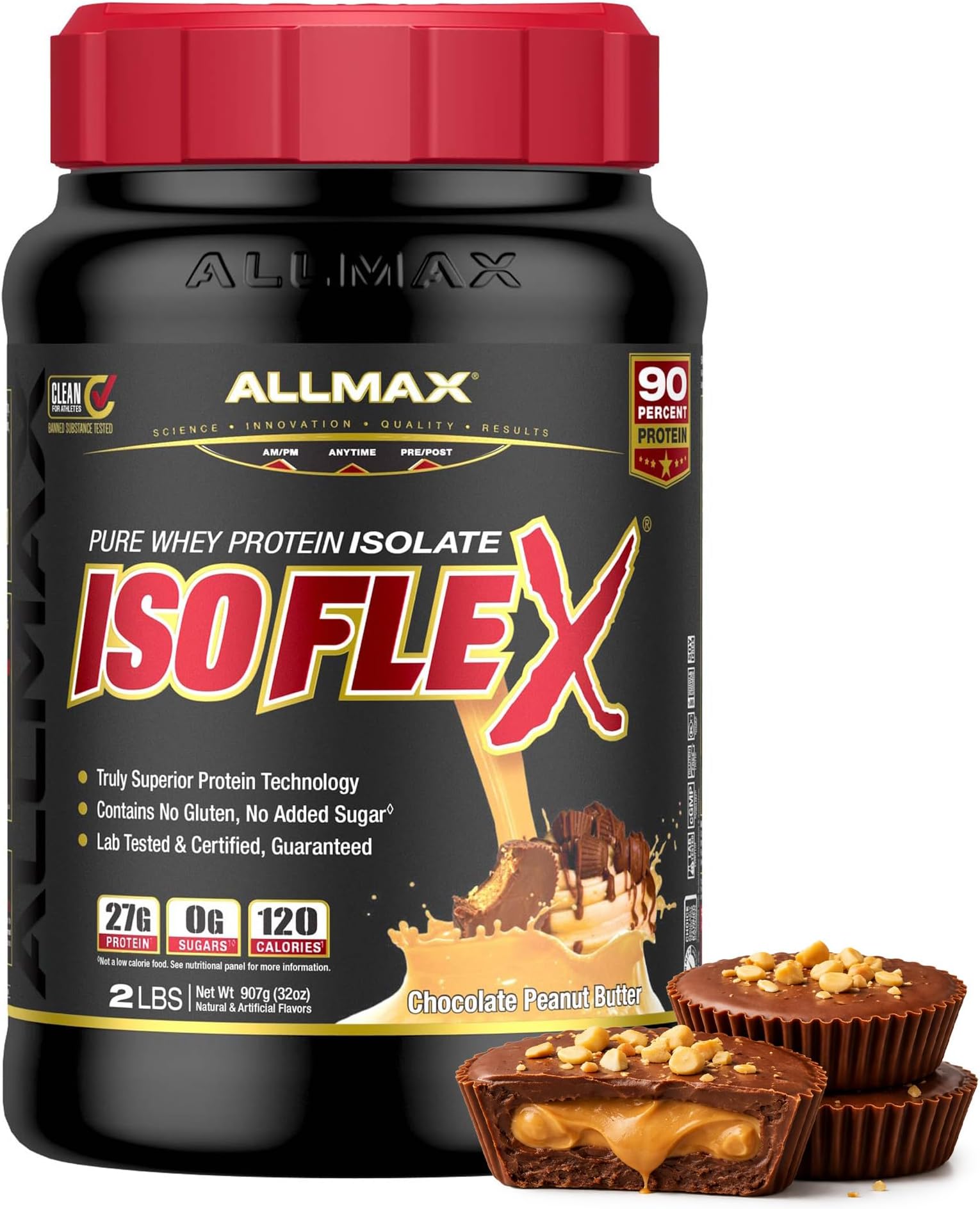 ALLMAX ISOFLEX Pure Whey Isolate Protein Powder - Gluten Free, Low Lactose, Sugar-Free - High-Protein, Clean, Keto-Friendly, Pre Post Workout Supplement, Women and Men | Chocolate Peanut Butter, 2lb