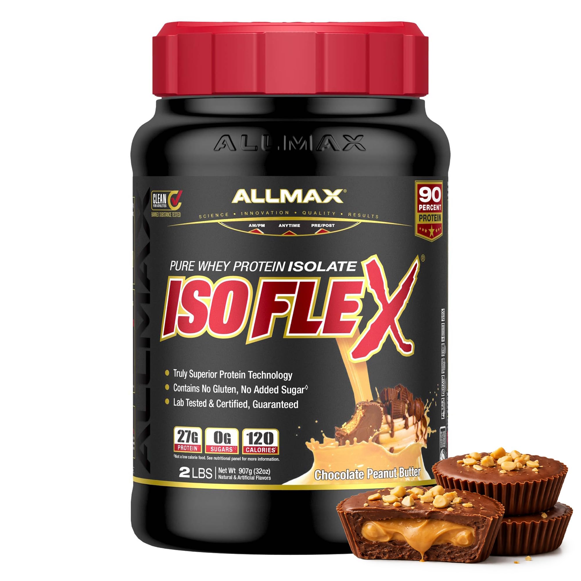 ISOFLEX Pure Whey Isolate Protein Powder - Gluten Free, Low Lactose, Sugar-Free - High-Protein, Clean, Keto-Friendly, Pre Post Workout Supplement, Women and Men | Chocolate Peanut Butter, 2lb