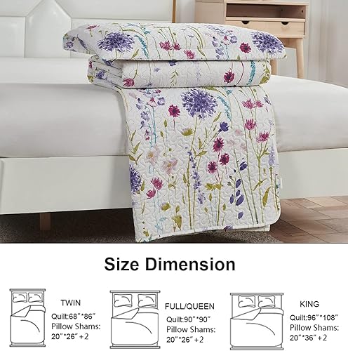 Miniatura 7 de Ycosy Juego de edredón floral tamaño King, colcha de campo ligera, ropa de cama reversible de verano, hojas verdes, morado, colección de ropa de