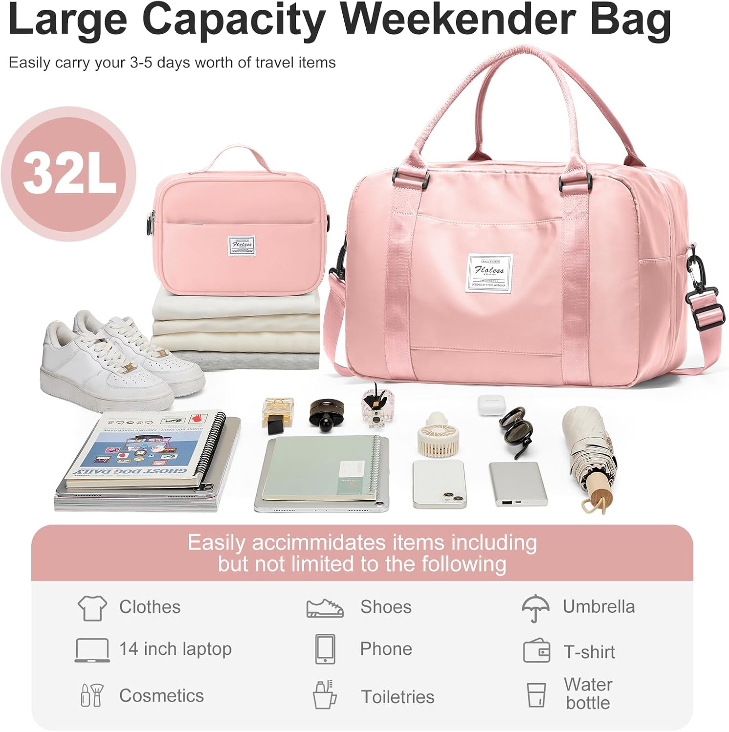 Vacuum Travel Bag for Women with Air Pump, Personal Item Carry on Bags with Seal Compression Pocket for Airlines, Weekender Overnight Bag for Women with Toiletry Bag，Pink