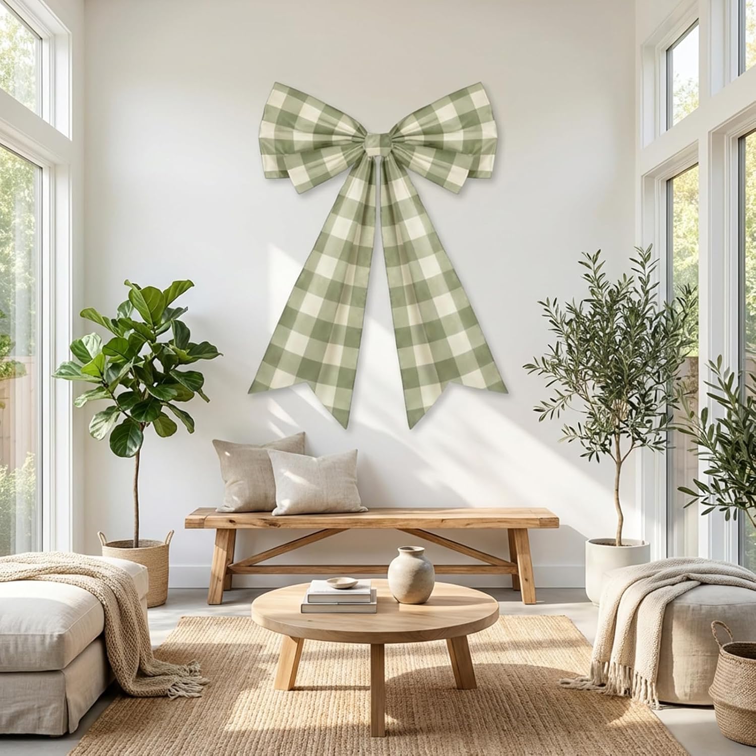 Large Sage Green Buffalo Check Coquette Bow For Backdrop 27.6 X 21.7 Inch Big Plaid Bow Room Wall Decor Giant Ribbon Tie Hanging Gift for Birthday Bachelorette Party Baby Shower Bridal Shower Weddin