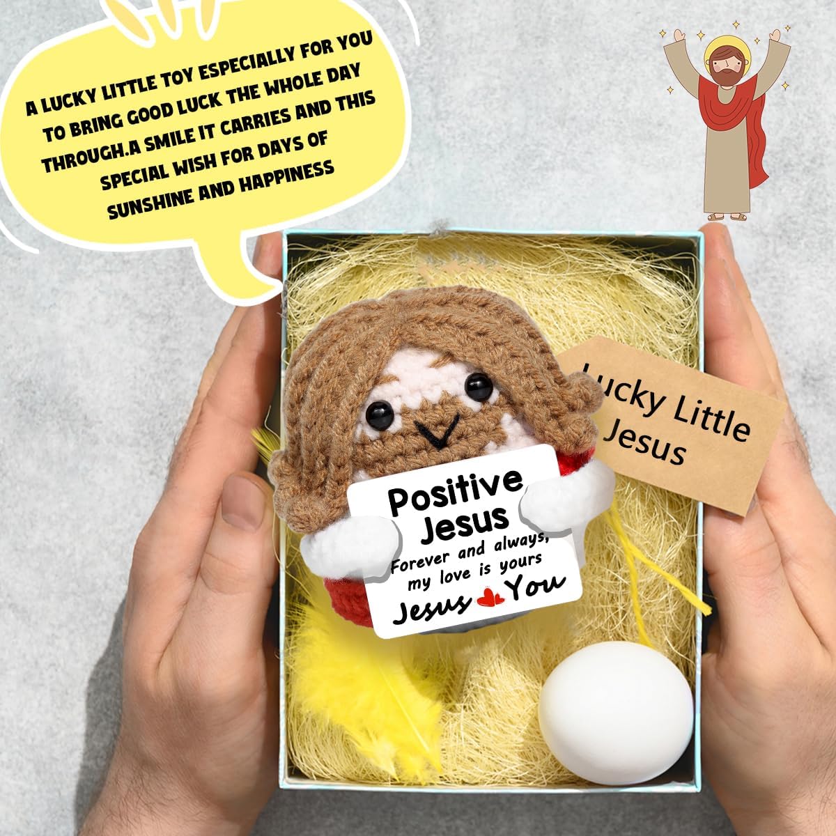 AICase Easter Basket Stuffers Decor Jesus Christian Gifts For Women Positive Crochet little Jesus Figures Emotional Support Nuggets Bible Catholic Religious Spiritual Faith God Baptism Gifts