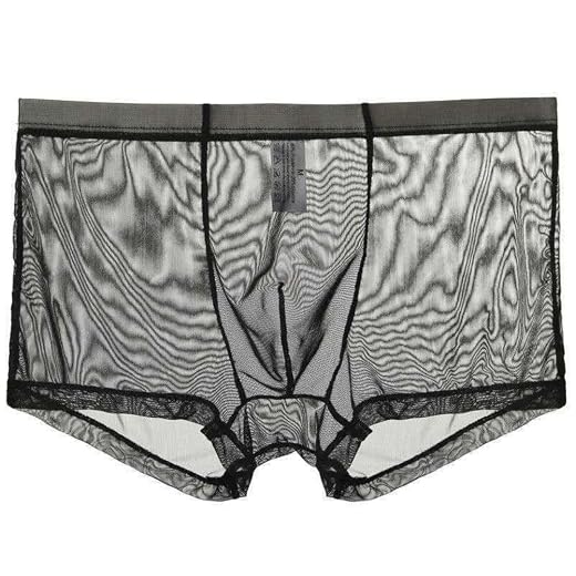 SEAUR Cuecas boxer masculinas respiráveis de seda gelada, shorts convexos, cintura baixa, shorts refrescantes Roupa íntima transparente de seda gelada confortável cueca boxer transparente cintura baixa masculina (G, preta)