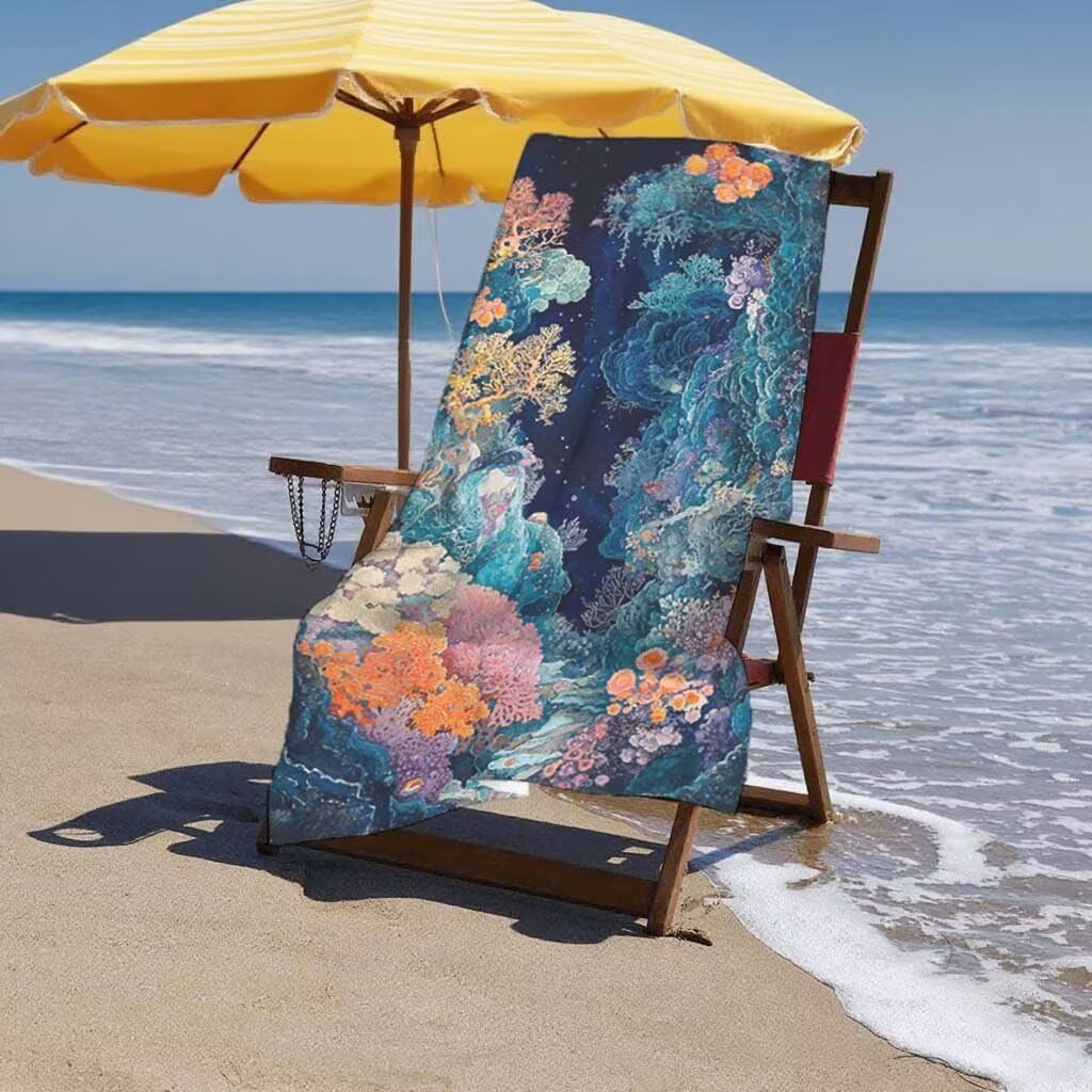Strandtuch Koralle Strandtuch XXL 90x200cm/35x70cm, 2er Set Mikrofaser Handtuch Groß Saunahandtuch, Schnell Trocknend Stranddecke Sandfrei, Badetuch Leicht für Fitness Sporthandtuch Reisehandtuch G-57