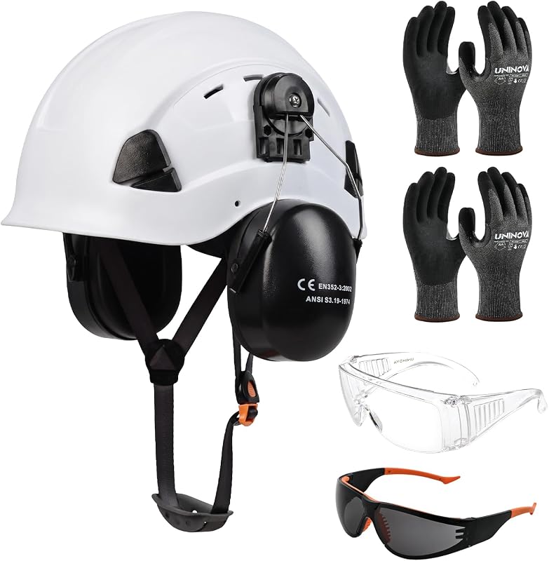 Arborist Helmet Kit, A4 Cut Gloves, Earmuffs & Safety Glasses | ANSI Z89.1 Vented Climbing Hard Hat for Gardeners, Yard Work, Estate Maintenance & Tree Trimming Work