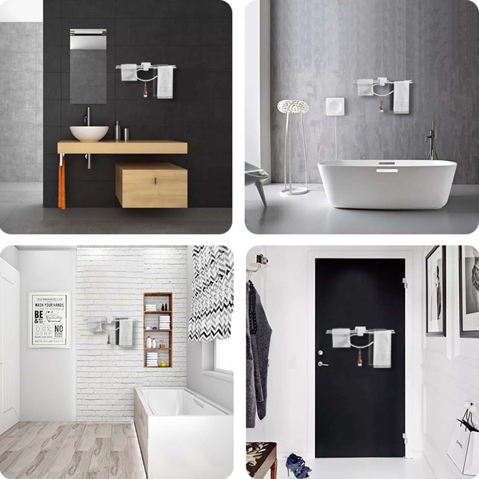 Toallero de Pared Autoadhesivo sin Taladro, Doble, de latón, para Cocina y baño, Color Dorado, 50 cm (Color: Negro, tamaño 50 cm) (Blanco, 60 cm)