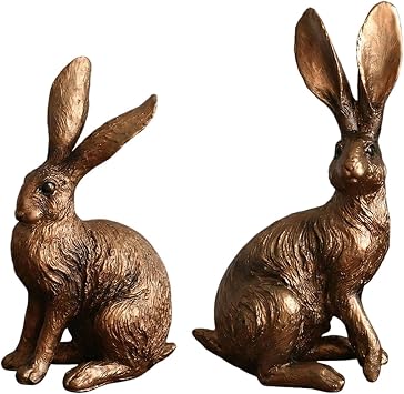 2X Vintage Bunny Statues Rabbit Figurines,Animal Figurines Rabbit Ornament for Indoor Outdoors Courtyard Office Living Room