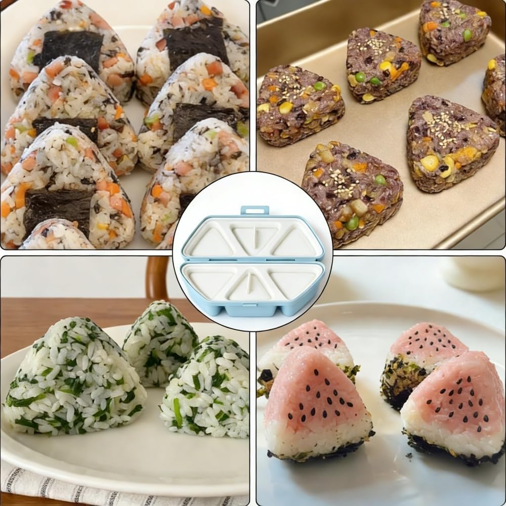 6-in-1 Onigiri Mold, Triangle Onigiri Mold Sushi Making Kit (Blue)