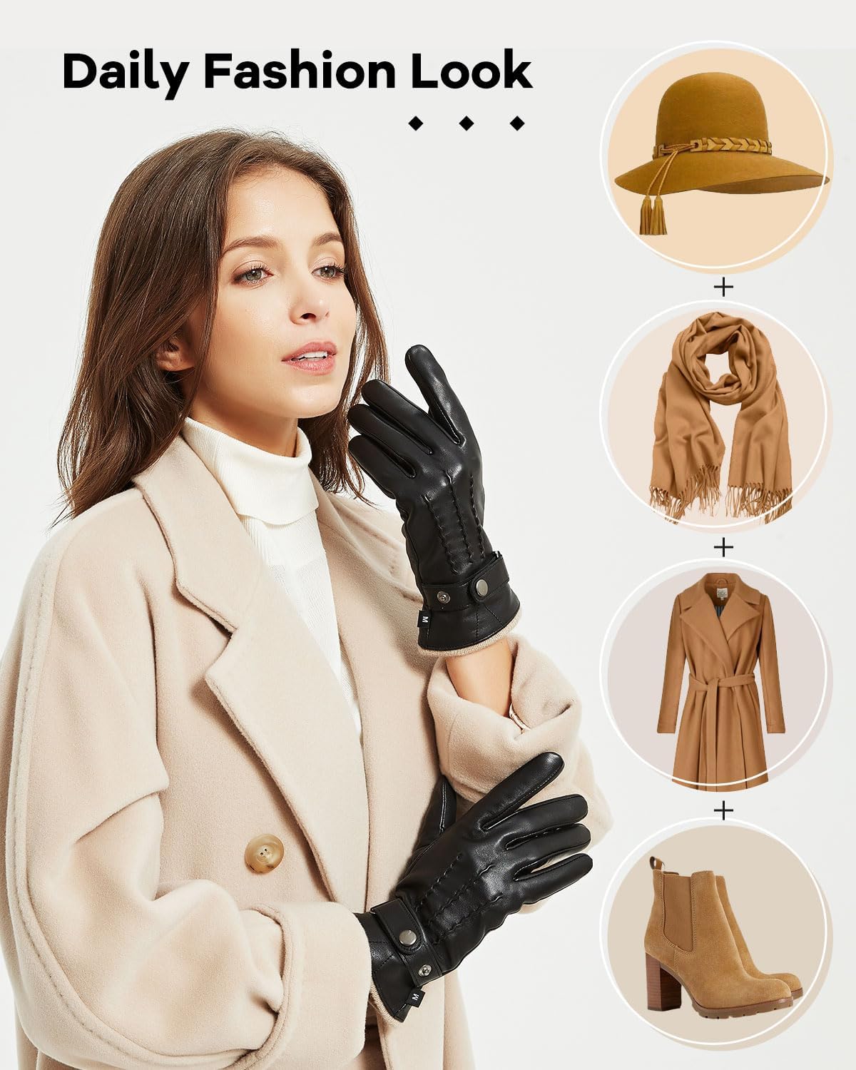 Aegend Winter Gloves Women Warm Leather Gloves, Full Hand Touchscreen Winter Gloves for Driving&Outdoor - Image 5