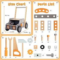BootyBay Fa Járássegítő Szerszámos Asztallal - Montessori Fejlesztő Játék 1-3 Éves Gyerekeknek, Gumírozott Kerekekkel, 25 kg Teherbírással 6