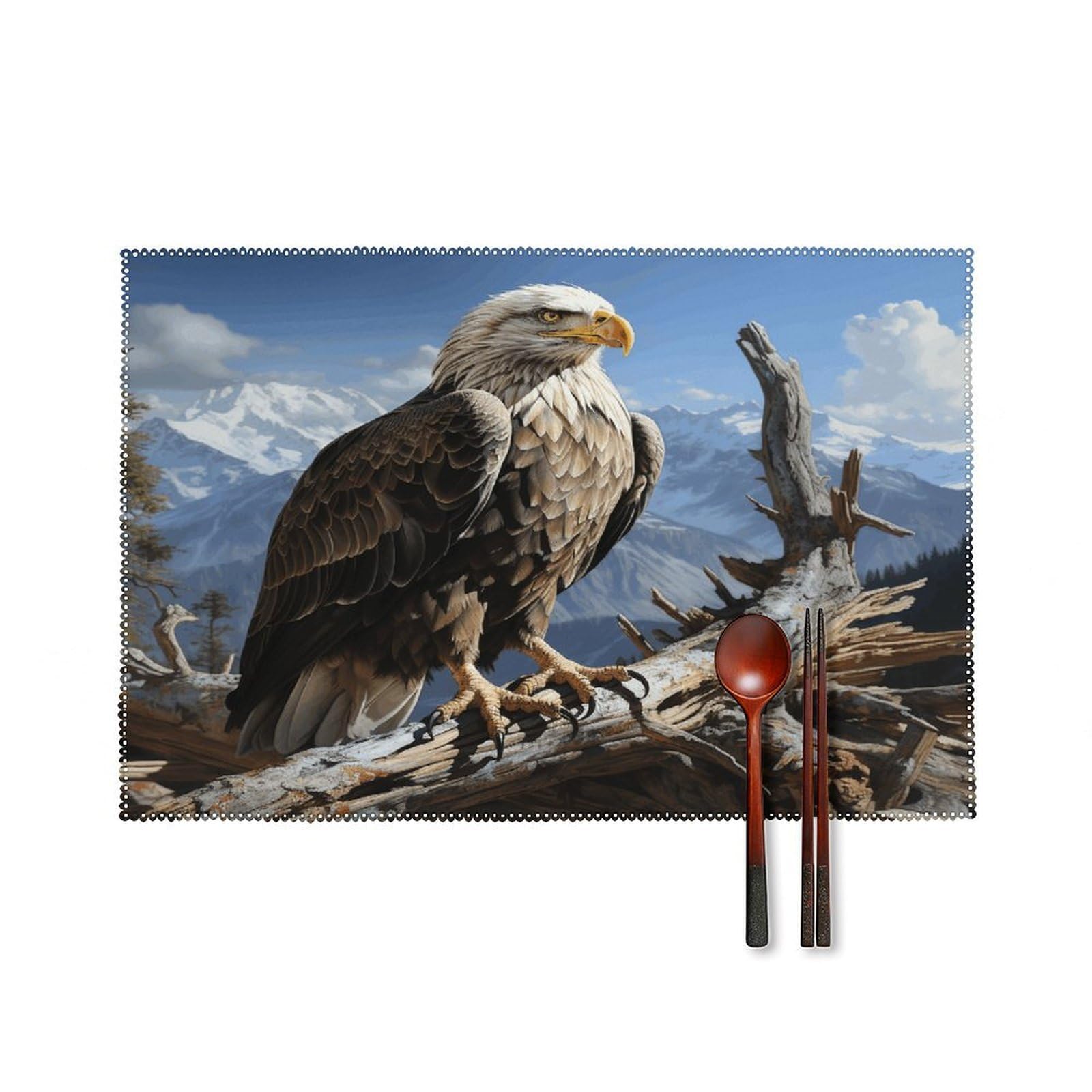 Khauerbc Style A Lone Eagle Placemats Set Of 6,Decorating The Dining Table，Canvas Washable Table Mats，Wipe Clean Anti Slip Dining Table Place Mats For Party Kitchen Dining Decoration