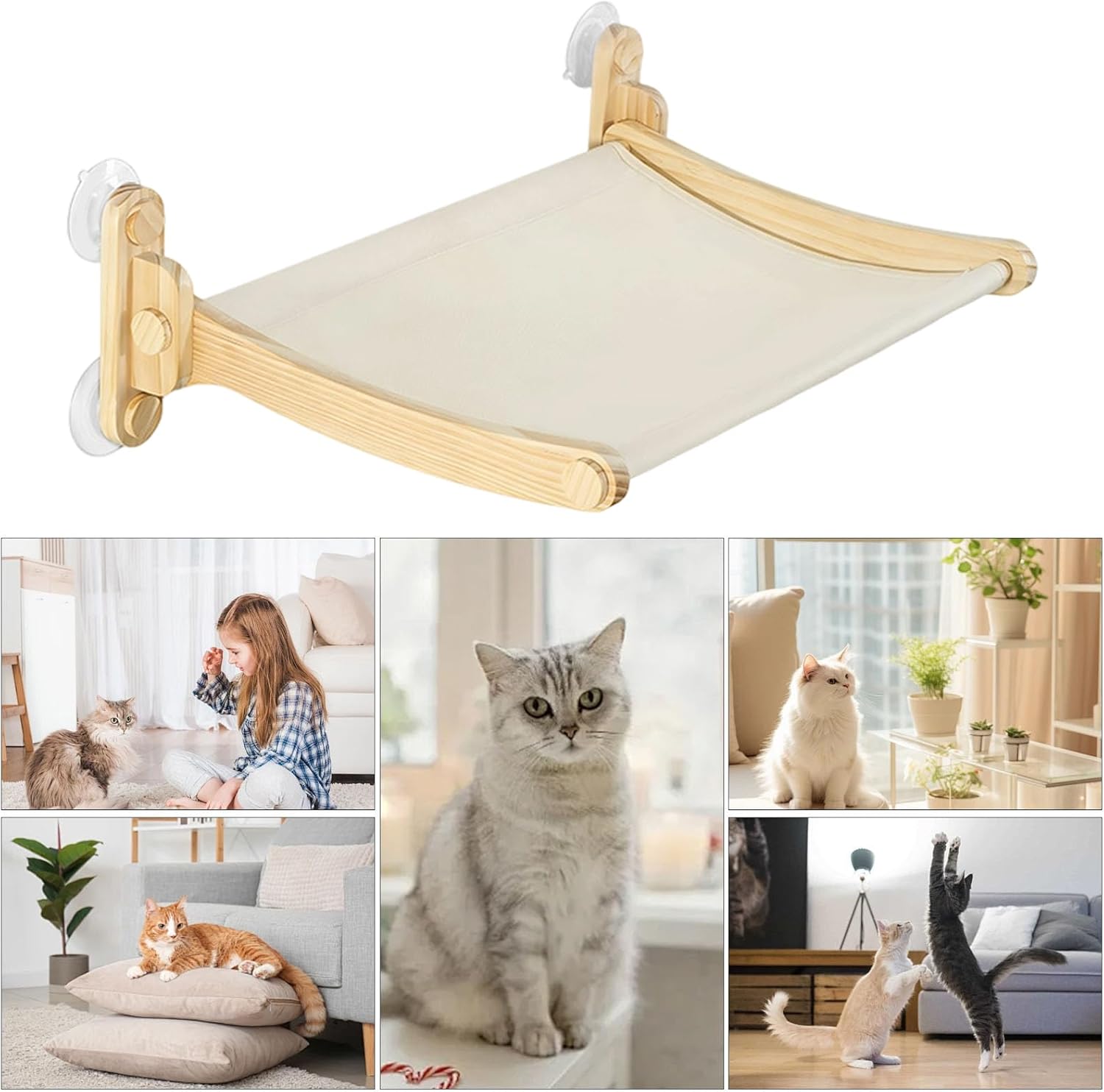 Cat Hammock for Window | Suction Cup Indoor Cats Hammock - Foldable Kitten Perch | for Kittens Indoor Home Apartment Living Room Wall Bedroom Corner