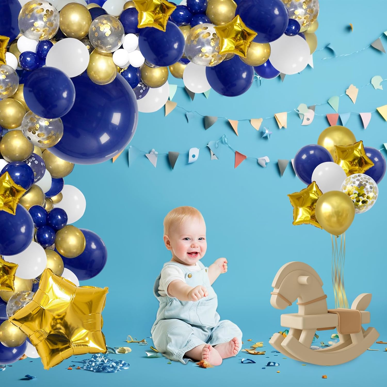 148pcs Navy Blue Gold Balloon Arch Garland, Royal Blue White Metallic Gold Confetti Balloons for Baby Shower Wedding Birthday Anniversary Party Graduation Decoration - Image 6