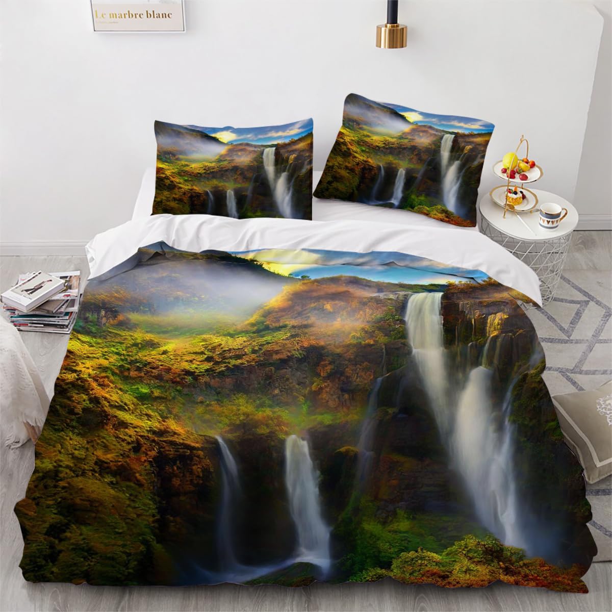 Linge de lit 240x260cm Cascade en Microfibre Douce Finition Haut de Gamme Grand Confort