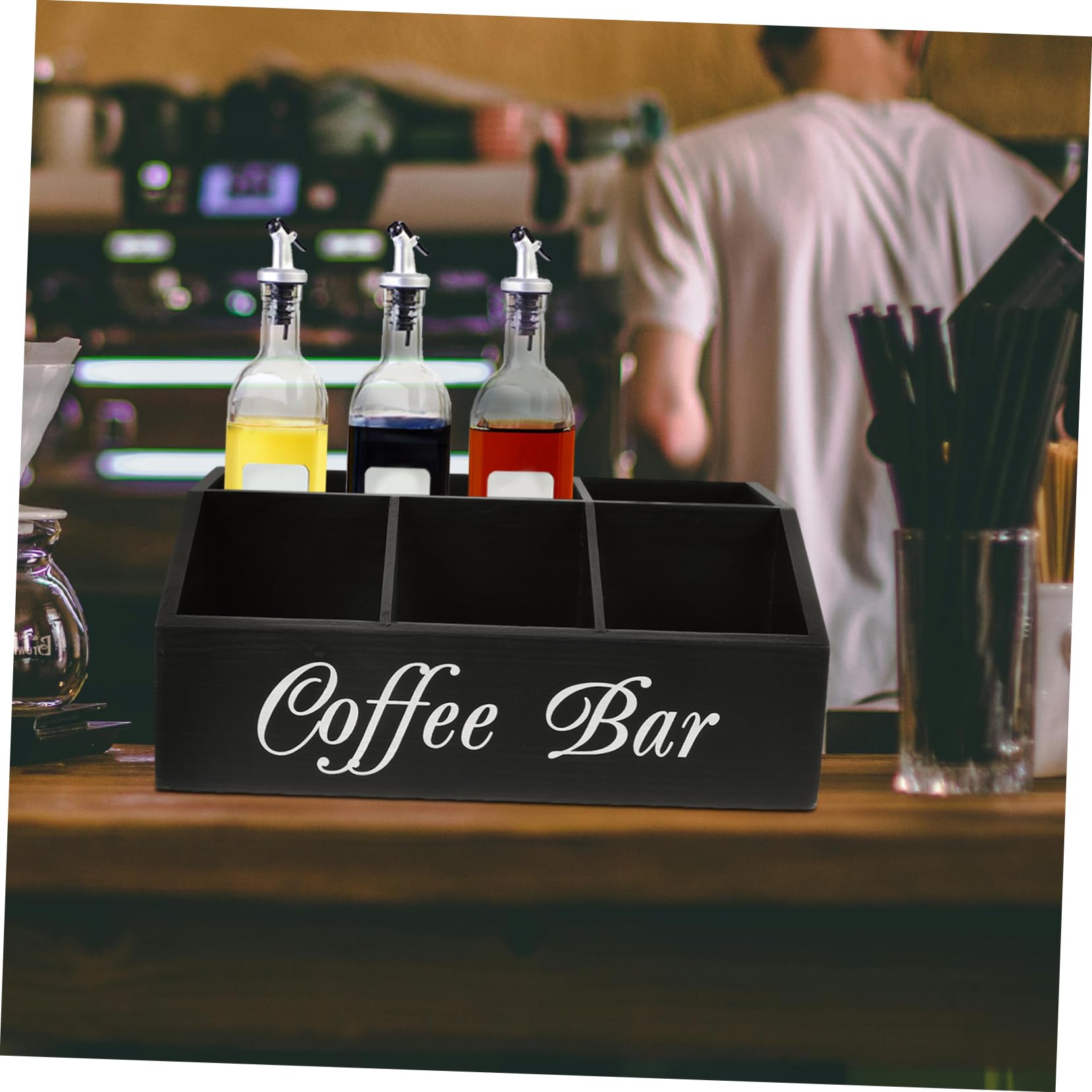 Kaffeestation-organizer Aus Holz Kaffeebar-organizer Mit Fächern Aufbewahrungsbox Für Kaffeezubehör Multifunktionale Kaffeestation Arbeitsplatte