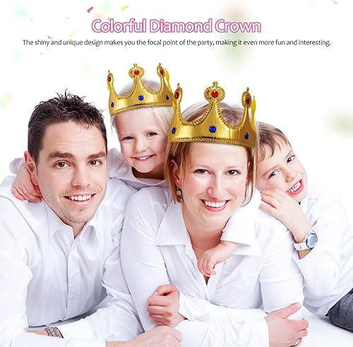Miniatura 2 de Nuobesty Birthday Crown King Crown for Adults Kids Fabric Golden Party Hat Adjustable Princess Costume Photo Prop 4Pcs 23inch
