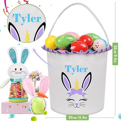 Miniatura 2 de VAPCUFF - Cesta de Pascua personalizada con nombre, color morado, cestas de Pascua personalizadas para niños, cesta de conejo de Pascua, cesta de