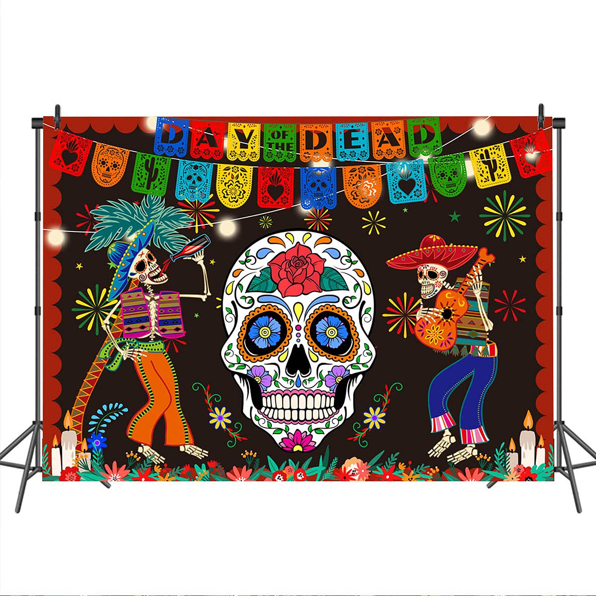 Toile De Fond Photo Dia De Los Muertos (2,1x1,5m) | Design Tête De Mort Fleurs Thème Mexicain | Pour Fêtes, Vidéos