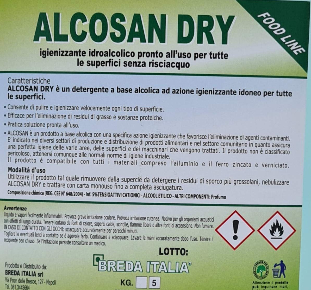5 Litri Igienizzante Alcosandry® Alcol e Sali di ammonio quaternari per superfici e attrezzature - Compatibile con tutti nebulizzatori elettrici - Deterdem Shop