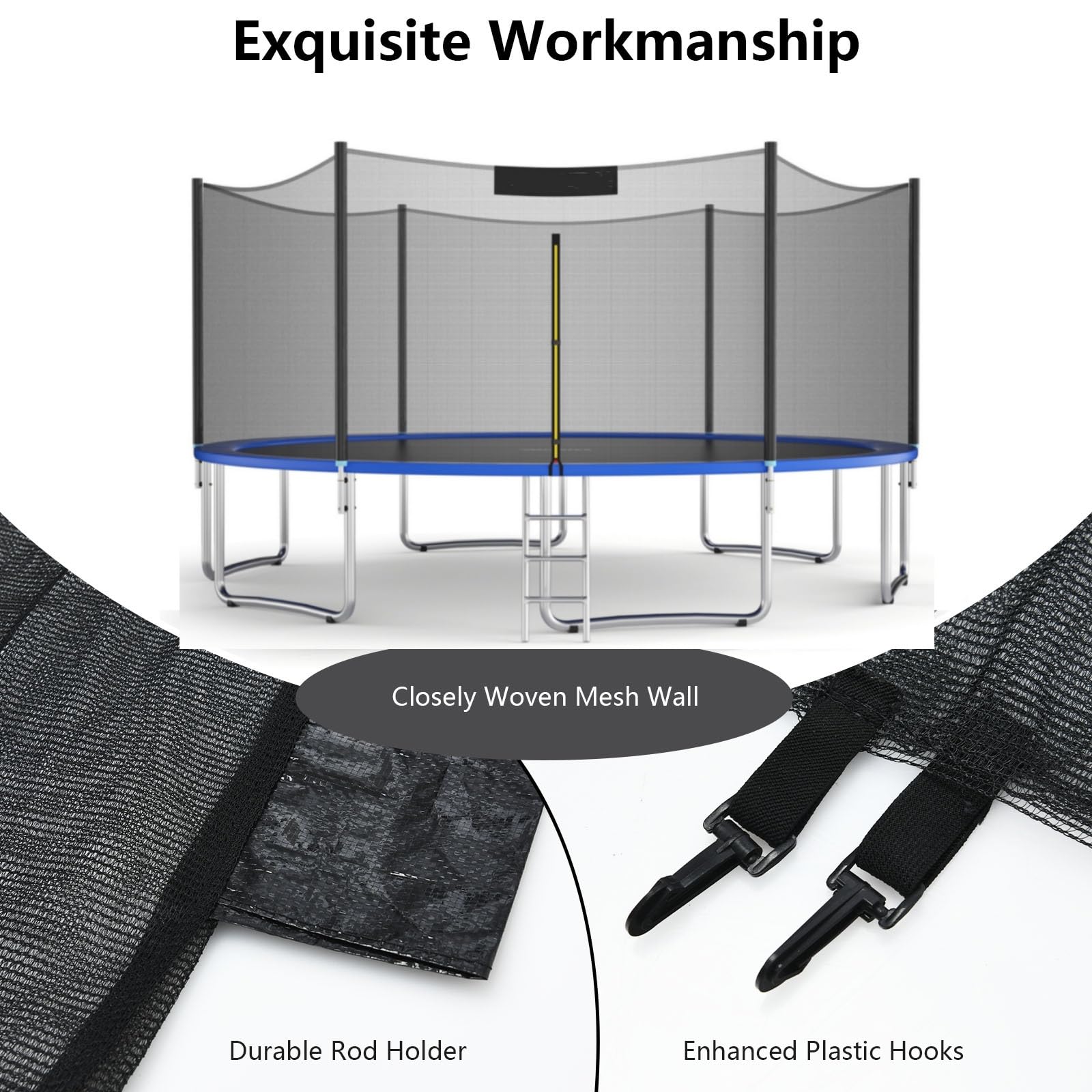 LIFEZEAL Rete di sicurezza esterna per trampolino, alta 180 cm, nero, Ø 305 cm