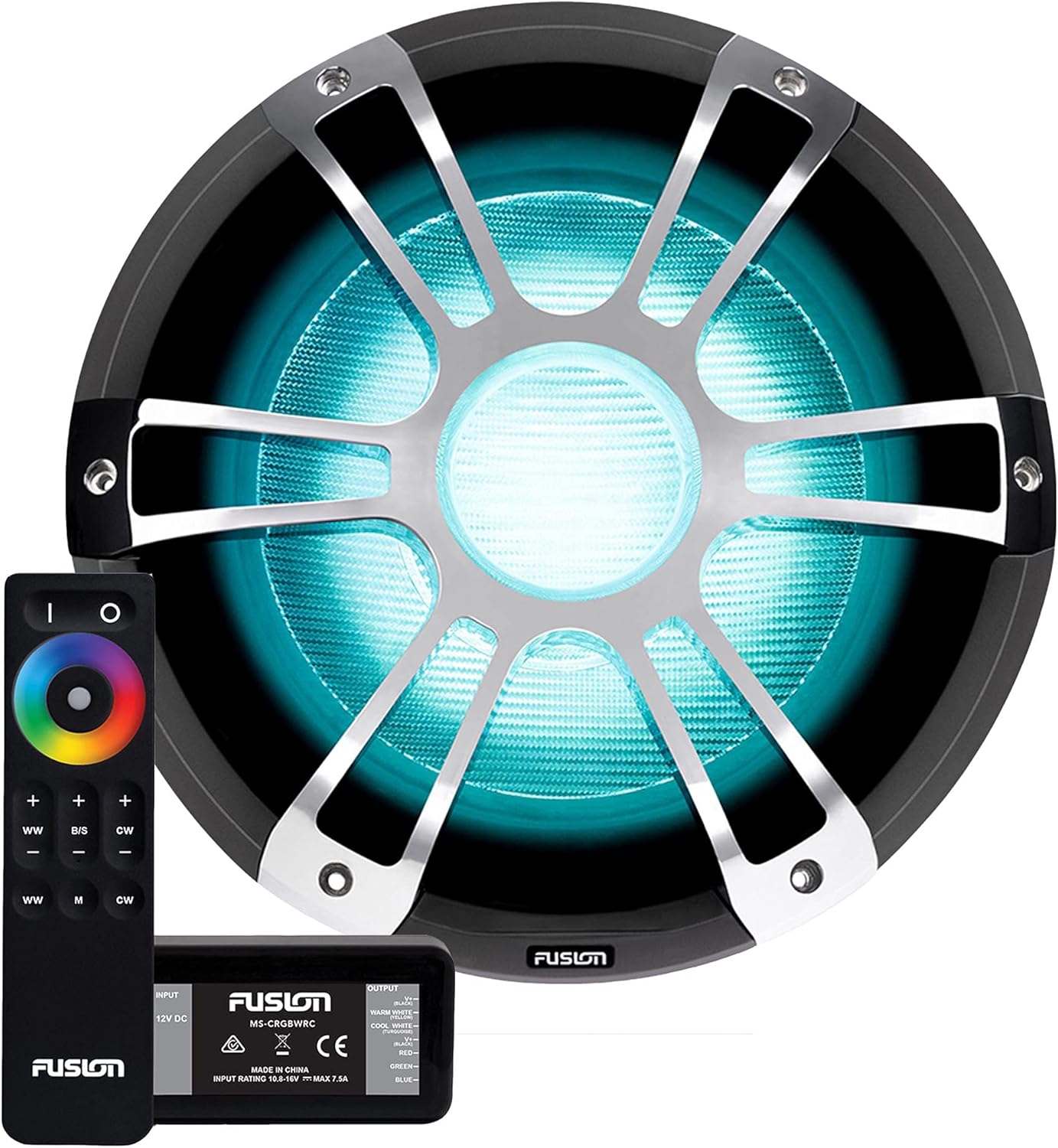 Fusion SG-SL122SPC Signature Series 12" Subwoofer Chrome Sports Grille, CRGBW LED with MS-CRGBWRC RGB Controller