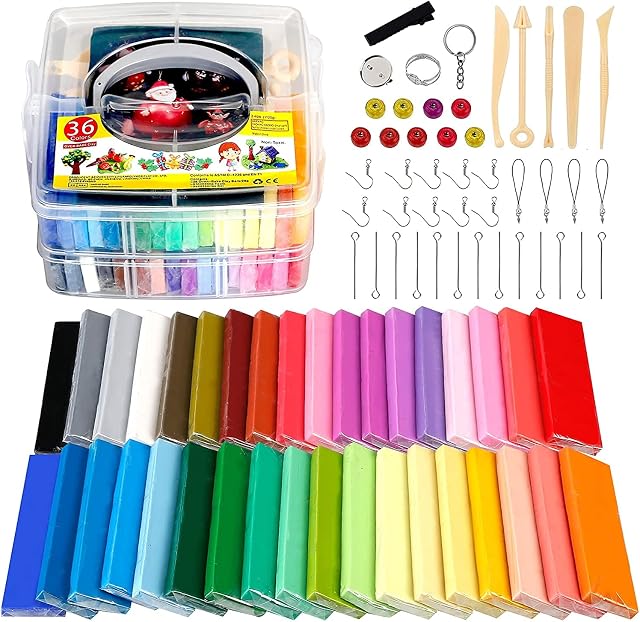 Polymer Clay Starter Set, 36 blocks (28g / block) Multicolor Modeling Clay Soft and Nontoxic Oven Bake Clay Kit with Tools and Storage Box, Best Gift for Kids. (Total 2.62 lbs)