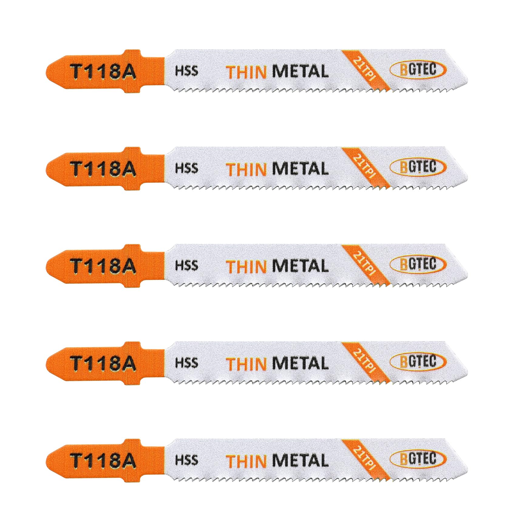 5PCS T Shank Jigsaw Blades Set - BGTEC HSS(M2) Jig Saw Blades for Wood, Plastic and Metal Cutting(T118A)
