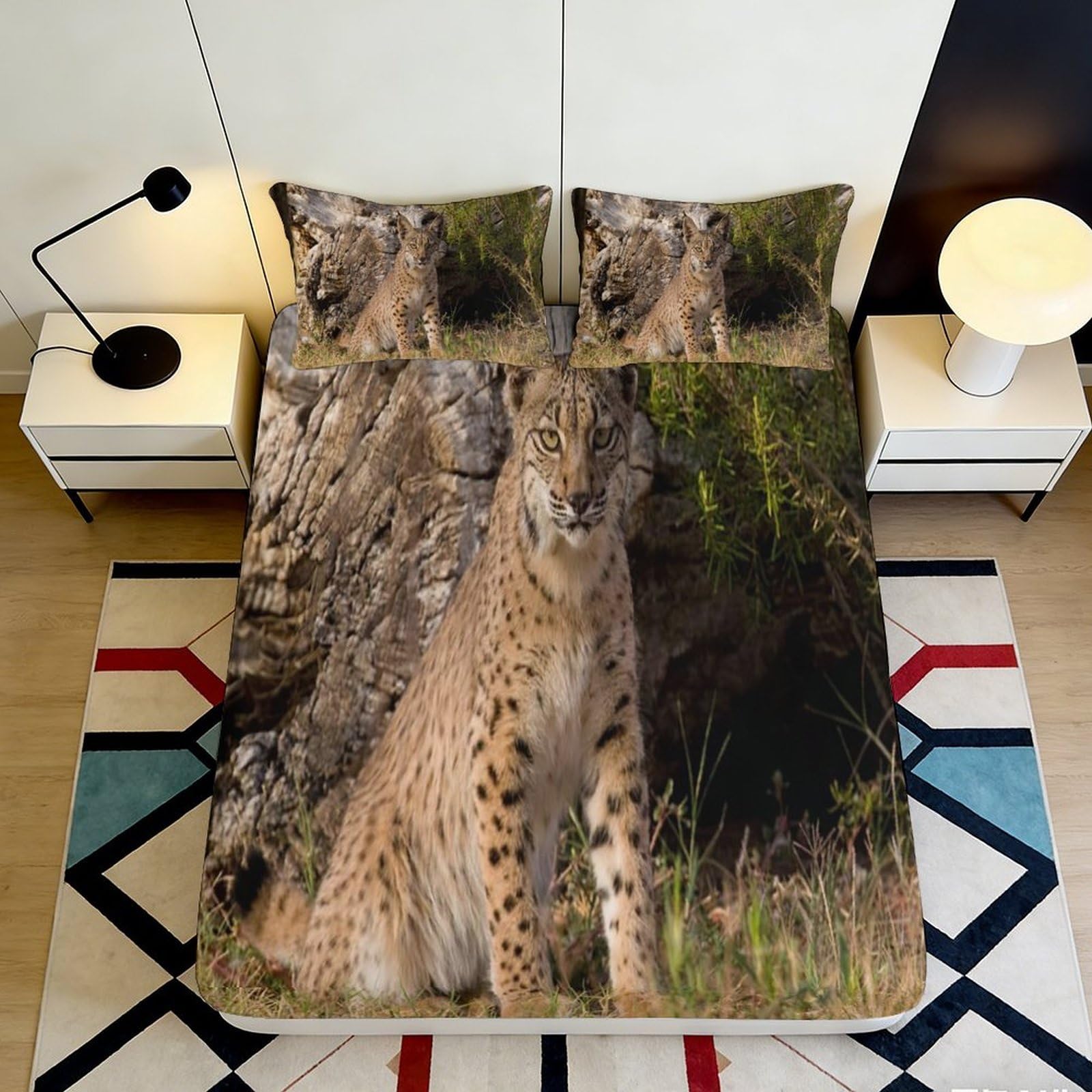 3D Printed Cheetah Pattern Fitted Sheet Microfiber Soft Breathable Wildlife Print Bed Cover for Bedroom Dormitory Guest Room Mattress Protection Decor 90x200x25cm