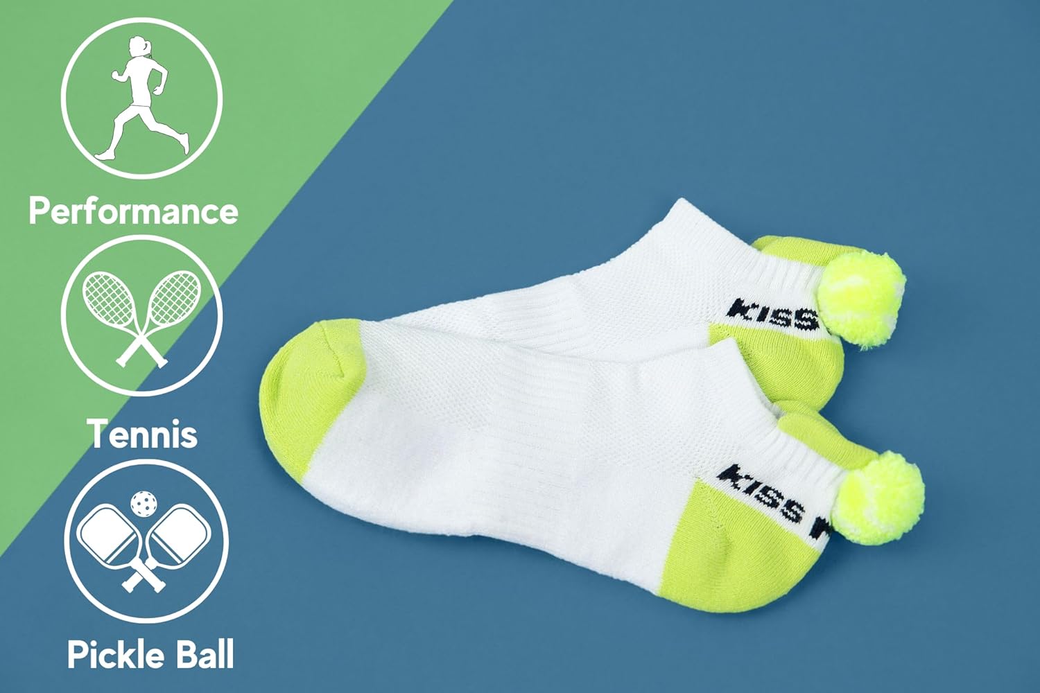 Tennis Socks for Women - Funny Tennis Socks with Tennis Ball Pompom - Great Gift for Tennis Players White, Green One Size - Image 6