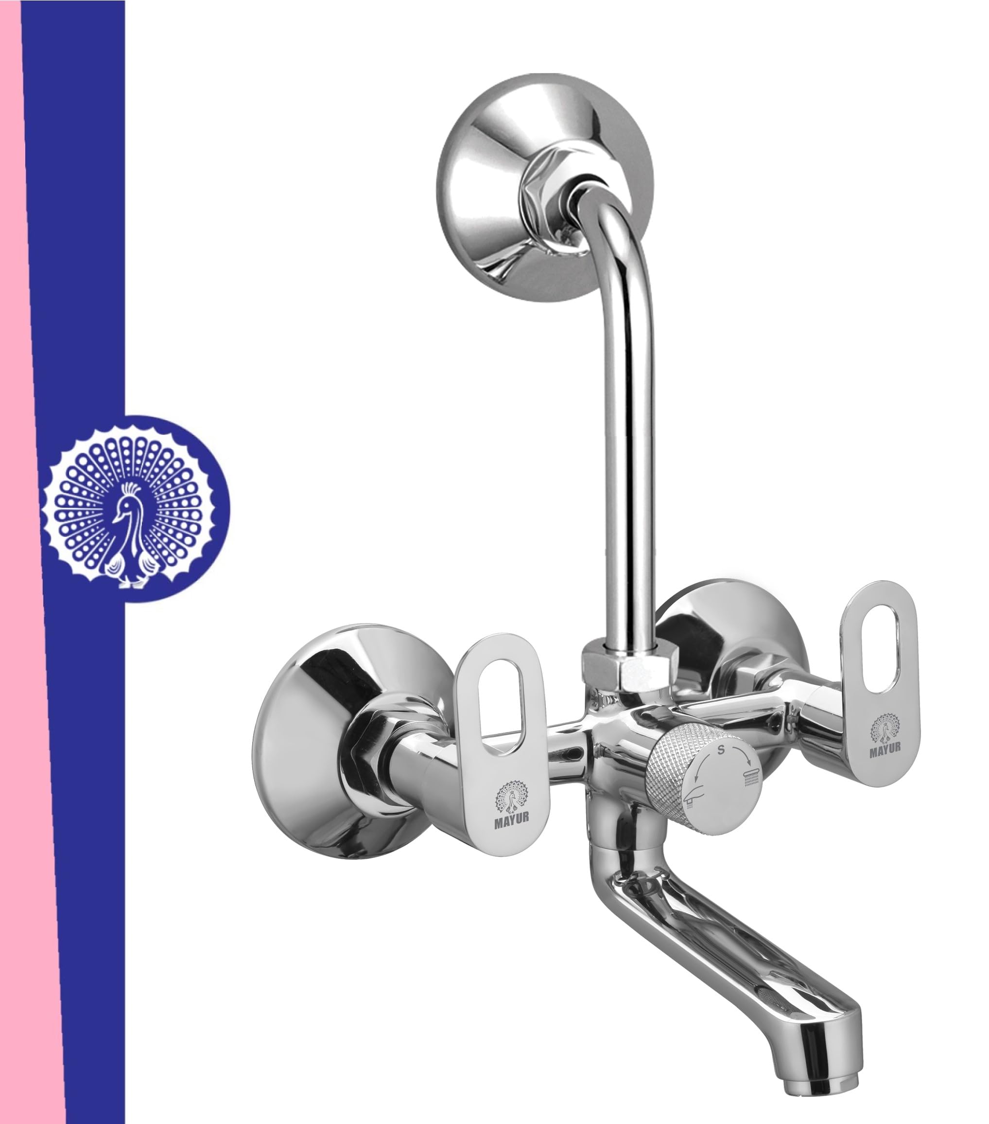 Mayur Brass Wall Mixer Tap - Chrome Finish -7