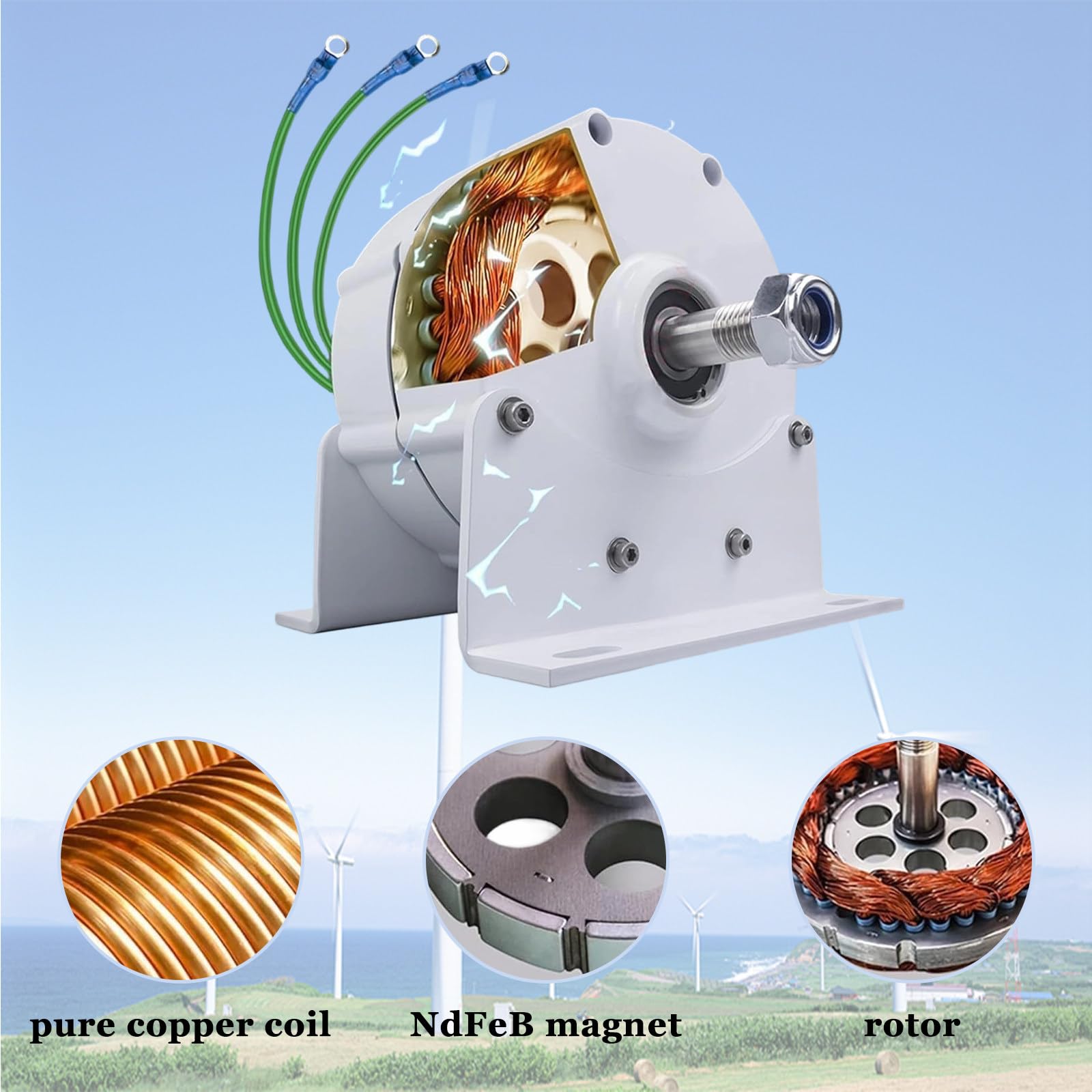Motore sincrono CA trifase, generatore a bassa velocità del vento da 600 W con raddrizzatore per mulino a vento in fattoria domestica, controller per turbina eolica/acqua, 48 V