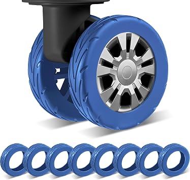 Chelmon 8 Pcs Silicone Luggage Wheel Covers - Fits 2-2.4" Spinner Wheels, Wear-Resistant & Anti-Noise, Upgrade Protectors for Carry-On Suitcases, Essential Travel Accessories Blue