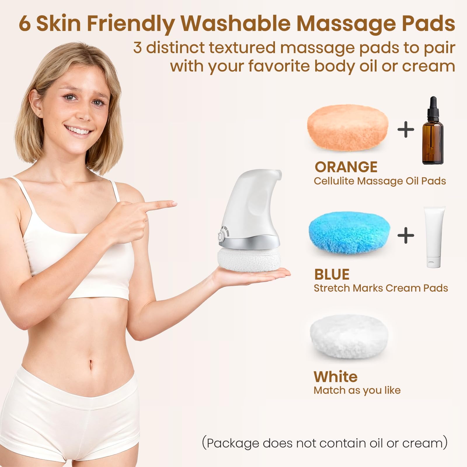 Cotsoco Masseur Anti-Cellulite Électrique avec 6 coussinets lavables doux pour la peau pour l'abdomen, la taille, les fesses, les bras et plus encore, raffermir et lisser la peau grâce au massage