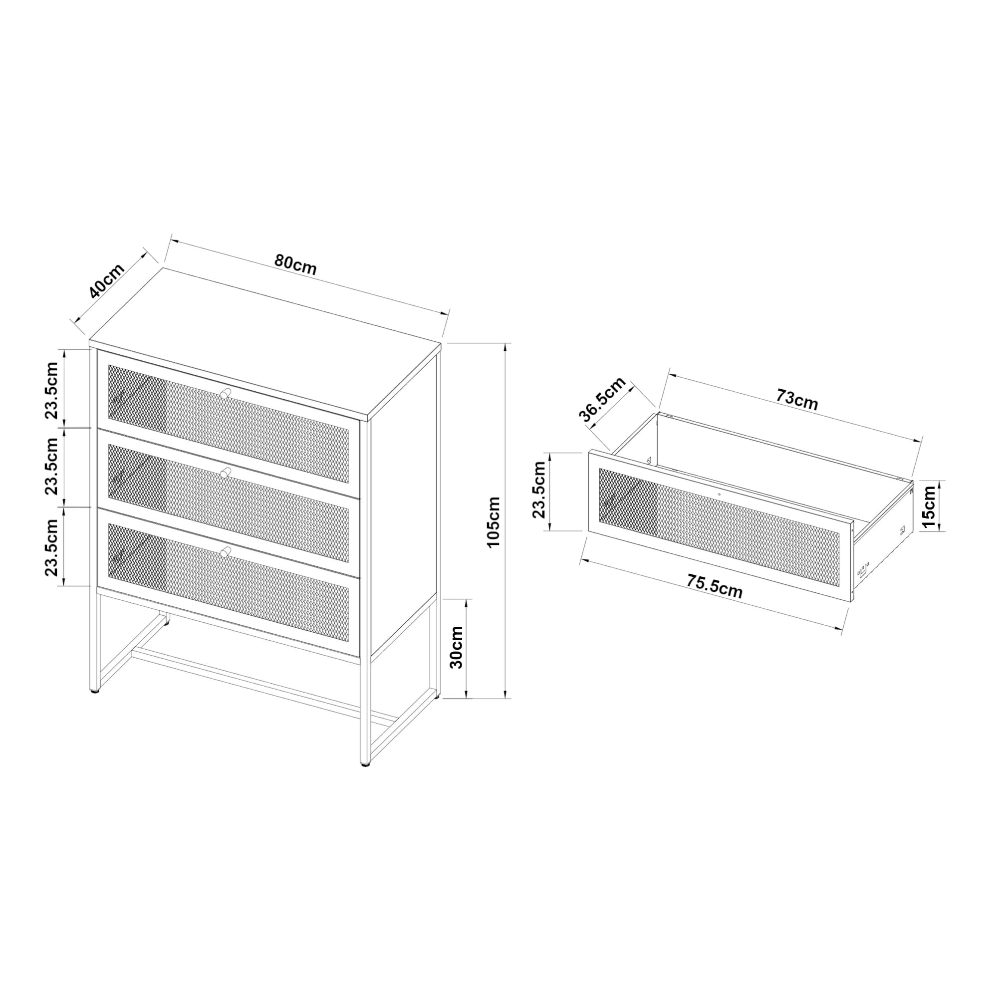[en.casa] Büroschrank Sund mit 3 Schubladen Aktenschrank Schubladenschrank Wohnzimmerschrank 105 x 80 x 40 cm Mehrzweckschrank Metallschrank Stahl Sideboard Kommode Grau